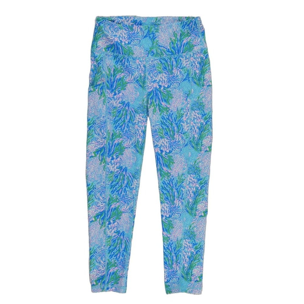 Lilly Pulitzer Luxletic Leggings Women's Size Medium Blue Green Coral Print High